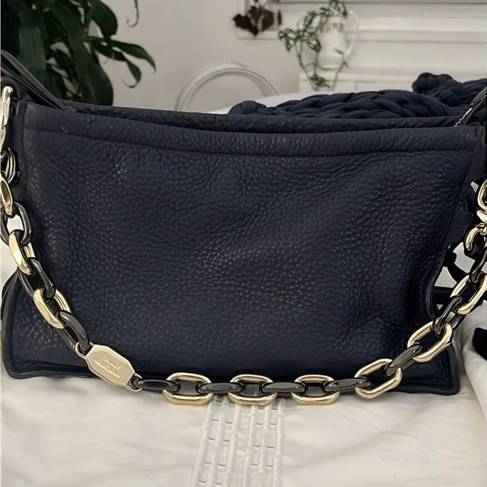 Stuart Weitzman navy leather crossbody purse